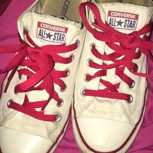 White converse with red laces